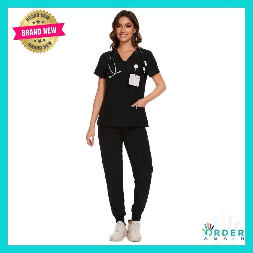 V-Neck Scrub Set Tailored Fit Premium Fabric 10 Pockets Professional Workwear